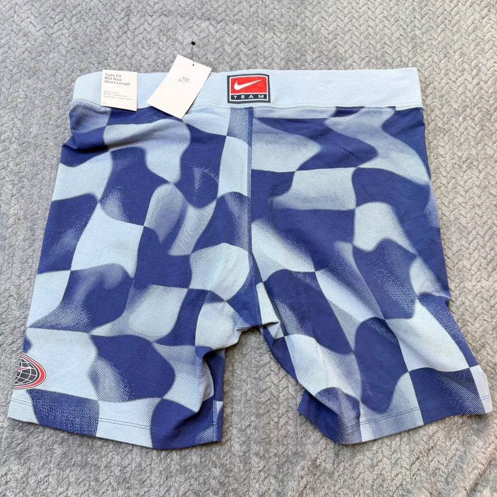 Nike Sportswear Checkered Bike Shorts Blue Mid Rise Tight Fit Womens 2X‎